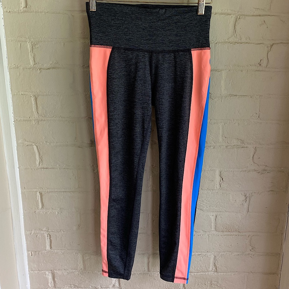 Xersion size small gray neon orange blue running workout leggings yoga